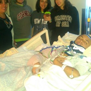 My friends and family in the hospital with me, on my birthday. Everybody was wearing my favorite color, green.